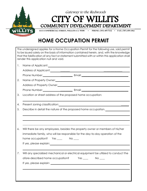 First page of the Home Occupation Permit