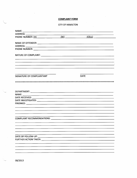 First page of the Complaint Form