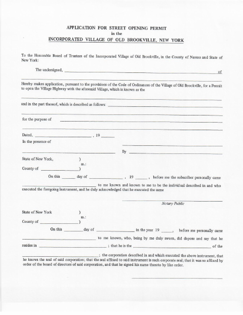 First page of the Street Opening Permit Application
