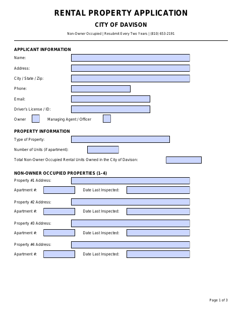 First page of the Rental Property Application