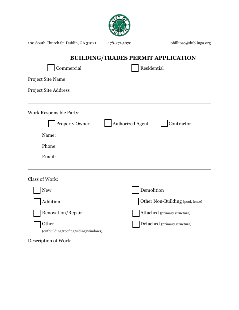 First page of the Building Permit Application