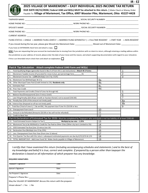 First page of the Easy Individual 2025 Income Tax Return