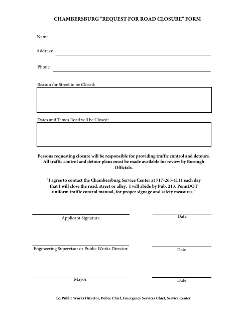 First page of the Request for Road Closure