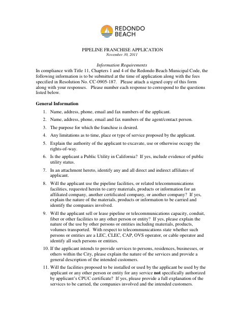 First page of the Pipeline Franchise Application
