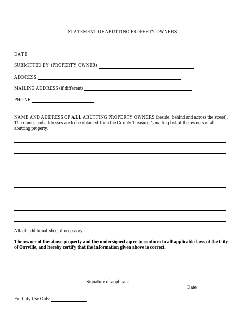 First page of the Statement of Abutting Property Owners