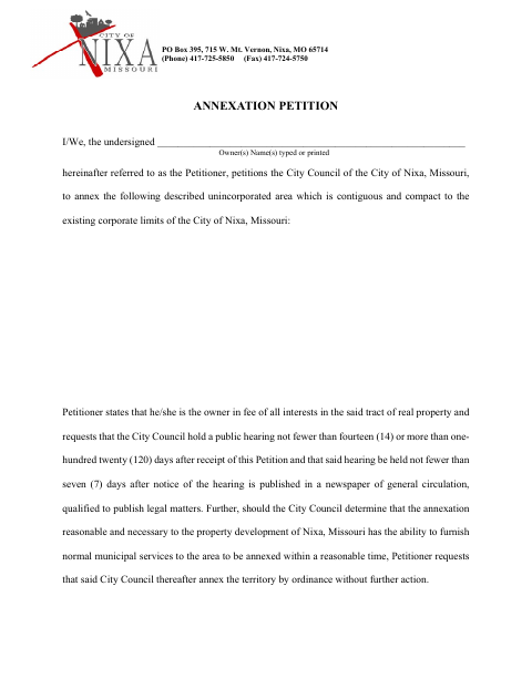 First page of the Annexation Petition