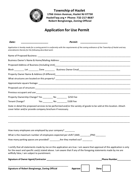 First page of the Application for Use Permit