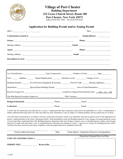 First page of the Application for Building Permit and/or Zoning Permit