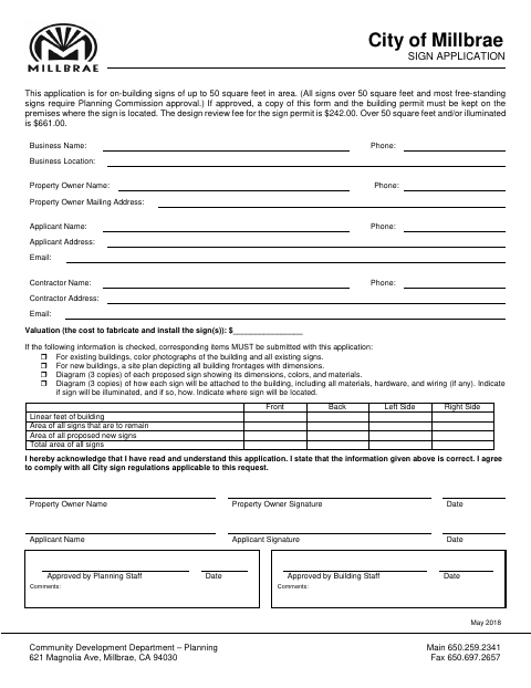 First page of the Sign Application