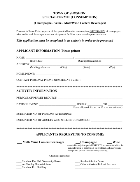 First page of the Special Permit (Consumption)