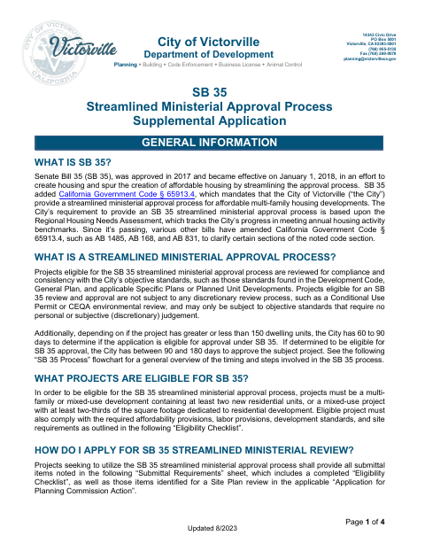 First page of the SB 35 Streamlined Ministerial Approval Process Supplemental Application