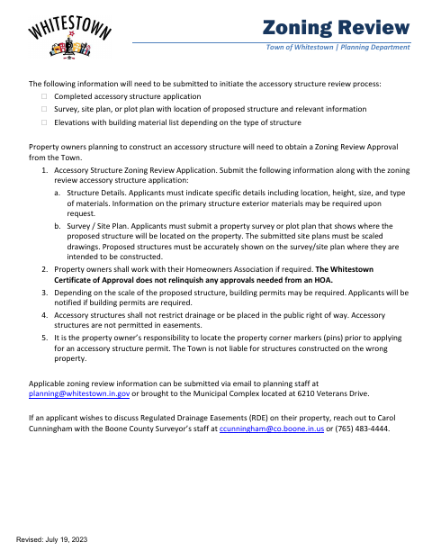 First page of the Accessory Structure Zoning Review Application