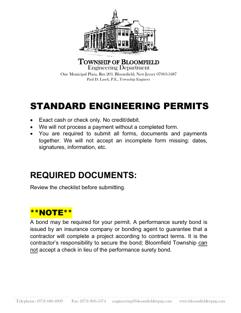 First page of the Standard Engineering Permits