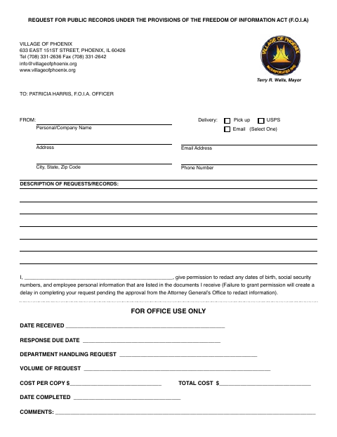 First page of the FOIA Request Form
