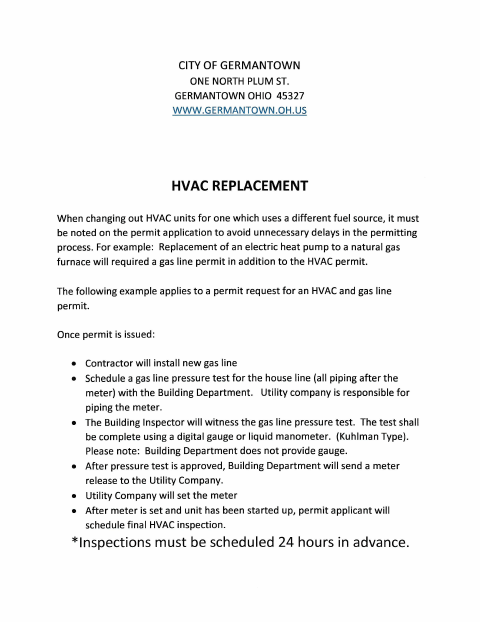 First page of the HVAC Permit Application