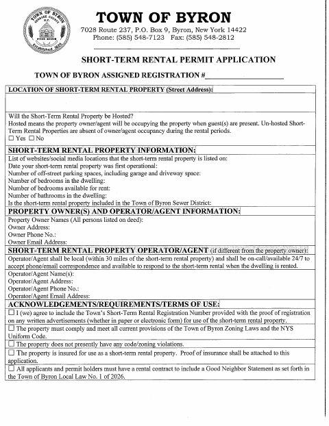 First page of the Short-Term Rental Permit Application