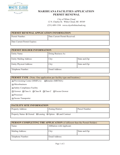 First page of the Marihuana Facilities Application Permit Renewal