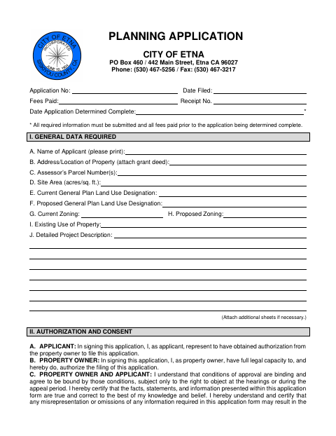 First page of the Planning Application