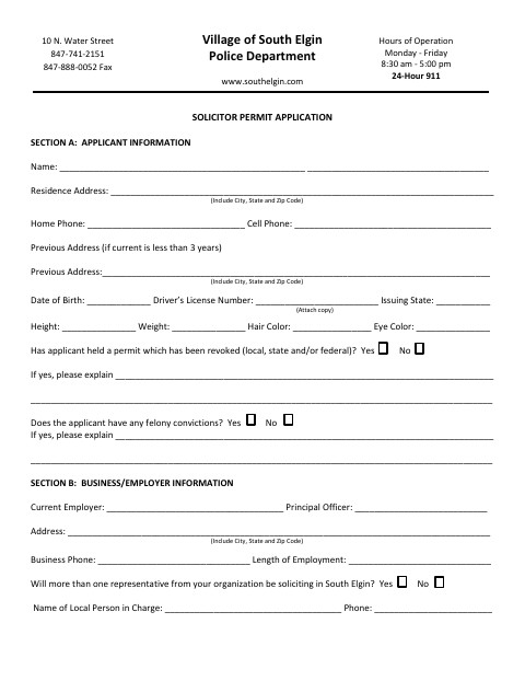 First page of the Solicitor Permit Application