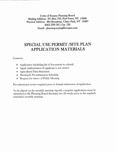 First page of the Site Plan and Special Use Permit Application