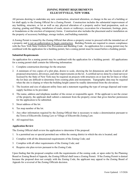 First page of the Zoning Permit Requirements and Application