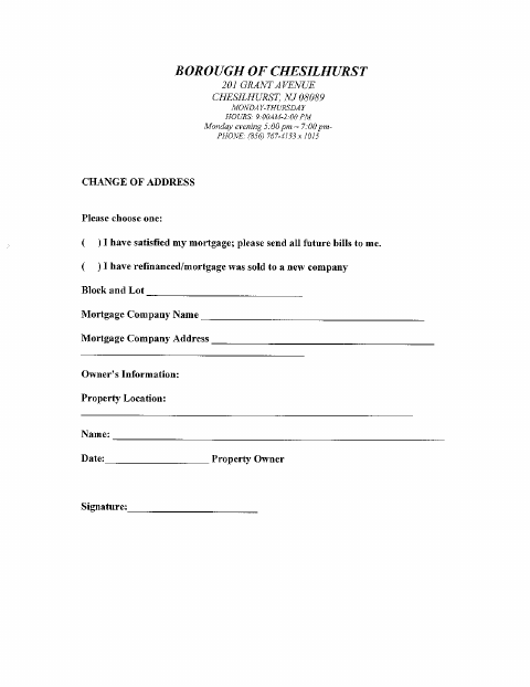 First page of the Change of Address