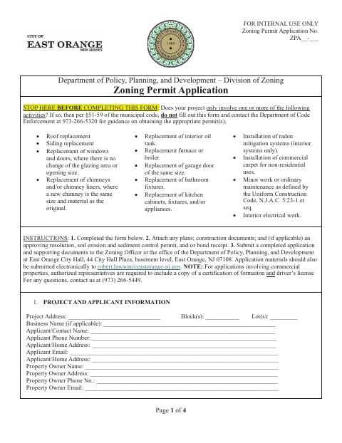 First page of the Zoning Permit Application