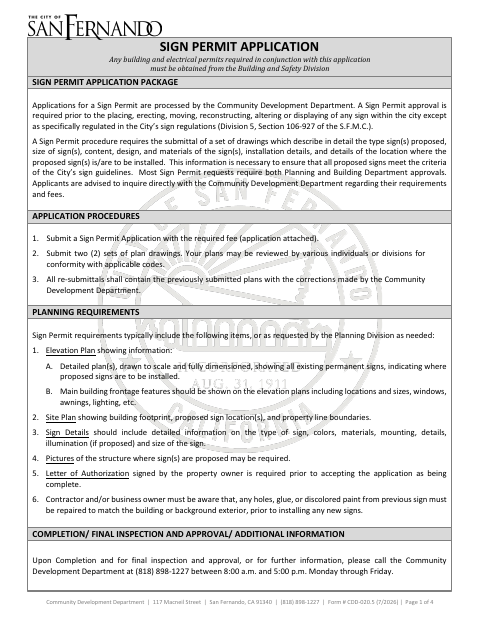 First page of the Sign Permit Application