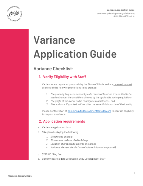 First page of the Variance Application Guide