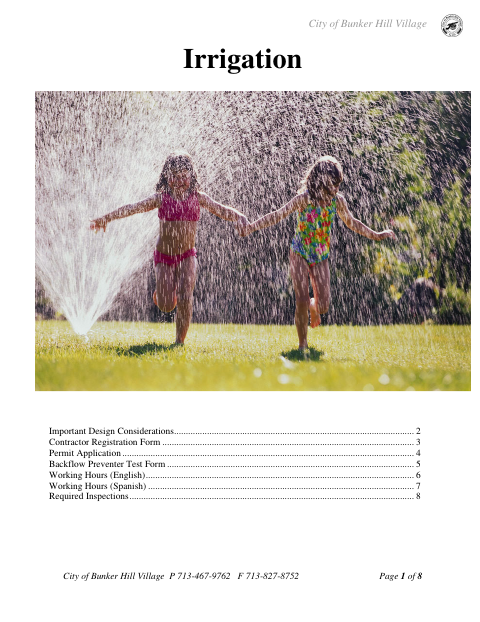 First page of the Irrigation Permit Application and Contractor Registration