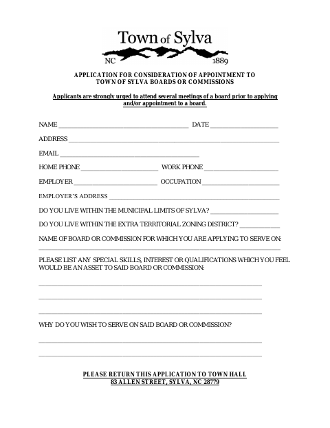 First page of the Board or Commission Appointment Application