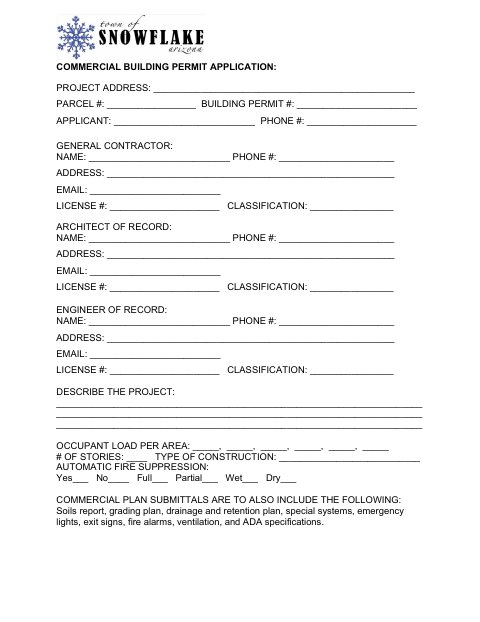 First page of the Commercial Building Permit Application