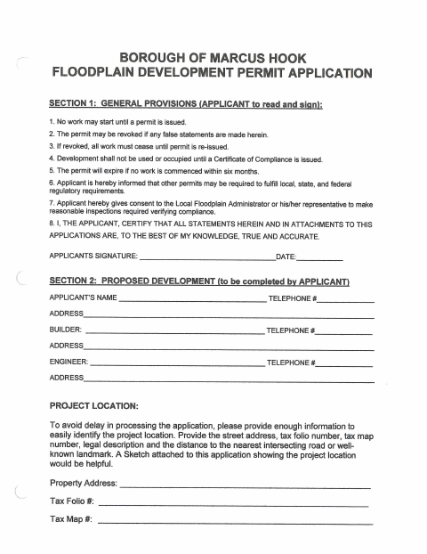 First page of the Floodplain Development Permit Application