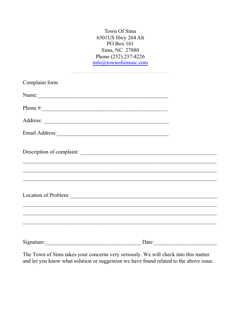 First page of the Complaint Form
