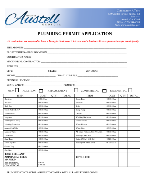 First page of the Plumbing Permit Application