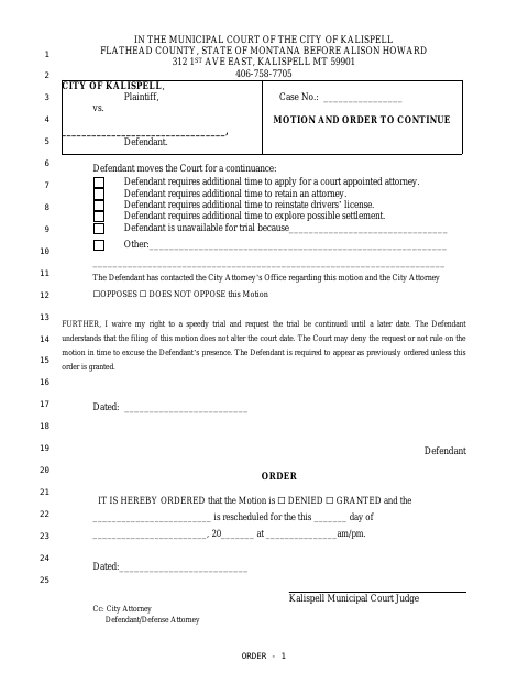 First page of the Motion and Order to Continue