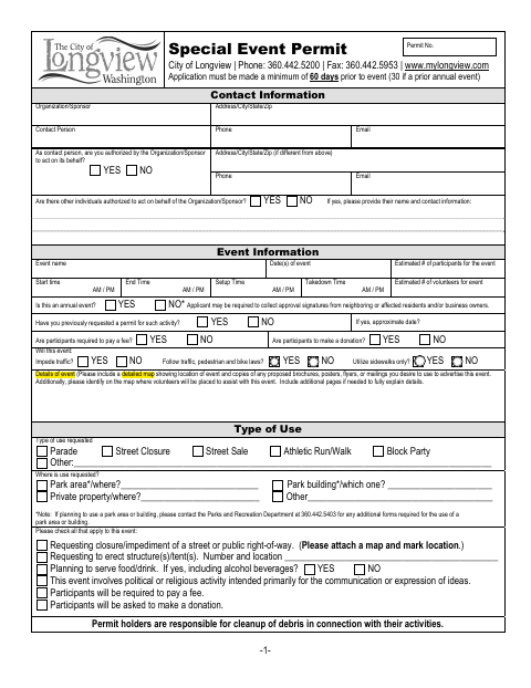 First page of the Special Event Permit