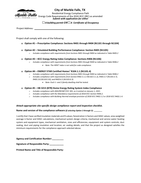 First page of the Residential Energy Compliance Path