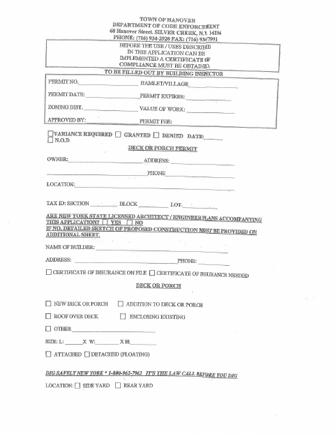 First page of the Porch / Deck Permit