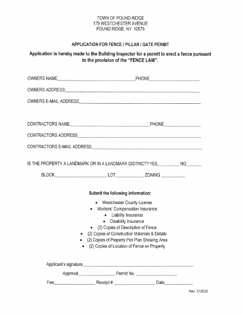 First page of the Fence, Pillar, and Gate Permit Application