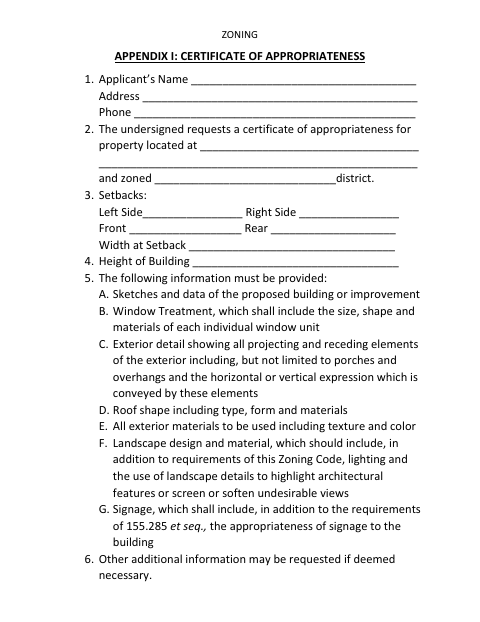 First page of the Certificate of Appropriateness