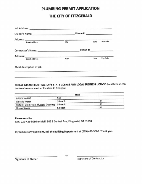 First page of the Plumbing Permit Application