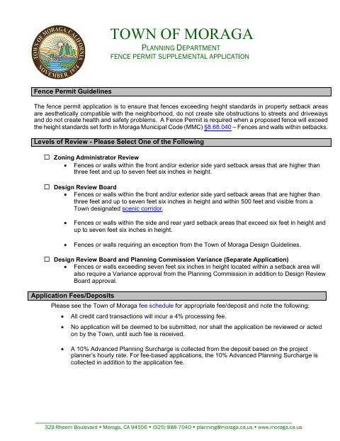 First page of the Fence Permit Supplemental Application