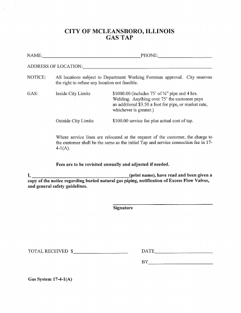 First page of the Gas Tap Application