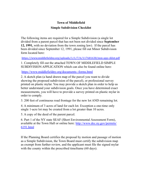 First page of the Application for Simple Subdivision