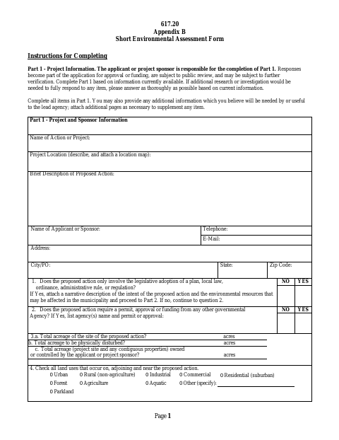 First page of the Short Environmental Assessment Form