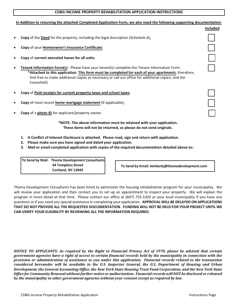 First page of the Income Property Rehabilitation Application