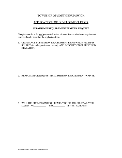 First page of the Submission Requirement Waiver Request