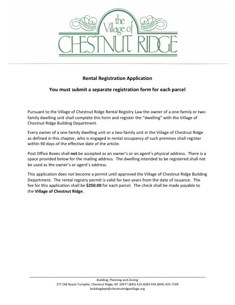 First page of the Rental Registration Application