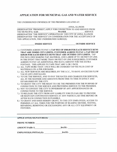 First page of the Gas & Water Tap Application